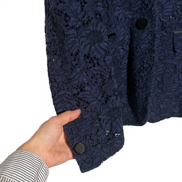 Gucci Navy Blue Lace Satin Tuxedo Lapel Blazer - Picture 6 of 7
